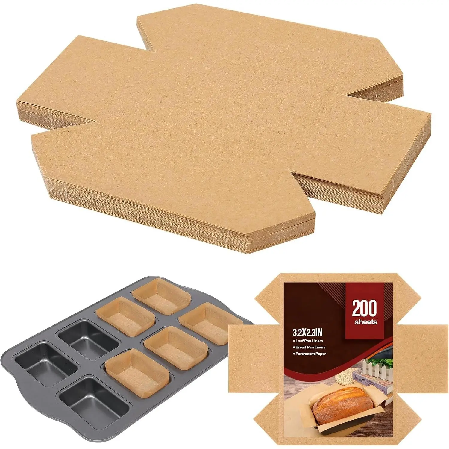 200 count Mini Loaf  Liners 3×2 Inch | Disposable Non-Stick Baking Liners, Ideal for Banana Bread, Meatloaf, Nut Bread &  Standard Mini Loaf Pans