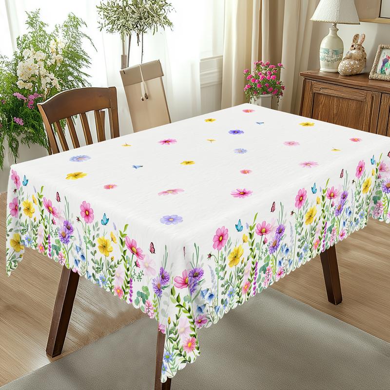 1pc Spring Round And Square Tablecloth, 5 Sizes, Floral And Butterfly Design Wallpaper, Easter Party, Valentine'S Day Theme, Spring Decoration, French Style, Suitable For Home Kitchen And Picnic Tablecloths, Gifts