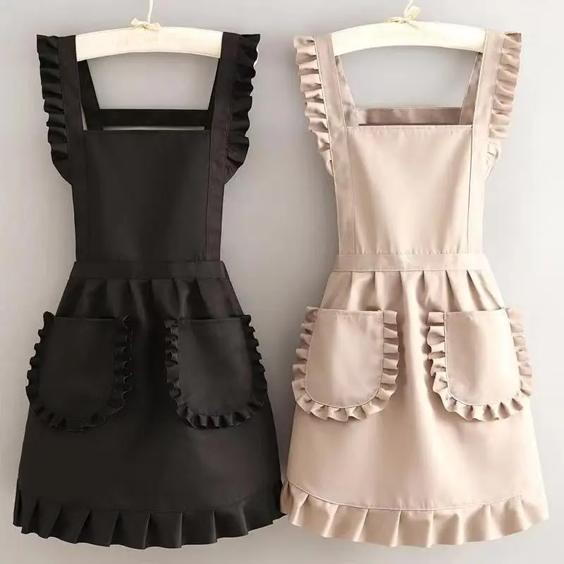 Fashion Korean Style Apron, Waterproof and Stain-Resistant, Cute Lace Design, Sleeveless Apron for Home, Kitchen, Nail Salon, Coffee Shop, Kitchen Cooking Apron