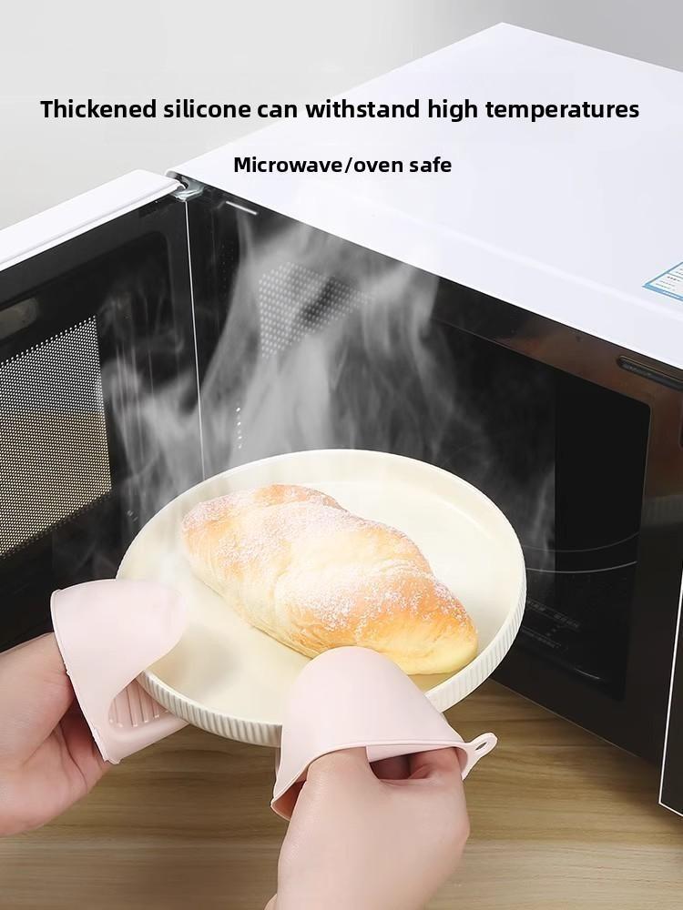 2PCS Thickened silicone heat-insulating and anti-scalding gloves for kitchens, households, high-temperature resistant ovens, microwave ovens, and baking ovens.