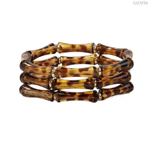 Bamboo Shaped Leopard Print Stretch Bangle Set For Women Unique Versatile Multi-Layer Hand Jewelry