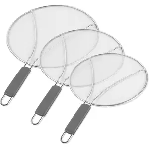 Stainless Steel Fine Mesh Grease Splatter Screen for Frying Pan 9.8" 11.4" 13" with Silicone Handle, Hot Oil Splash Guard for Safe Cooking to Prevent Oil Splatter