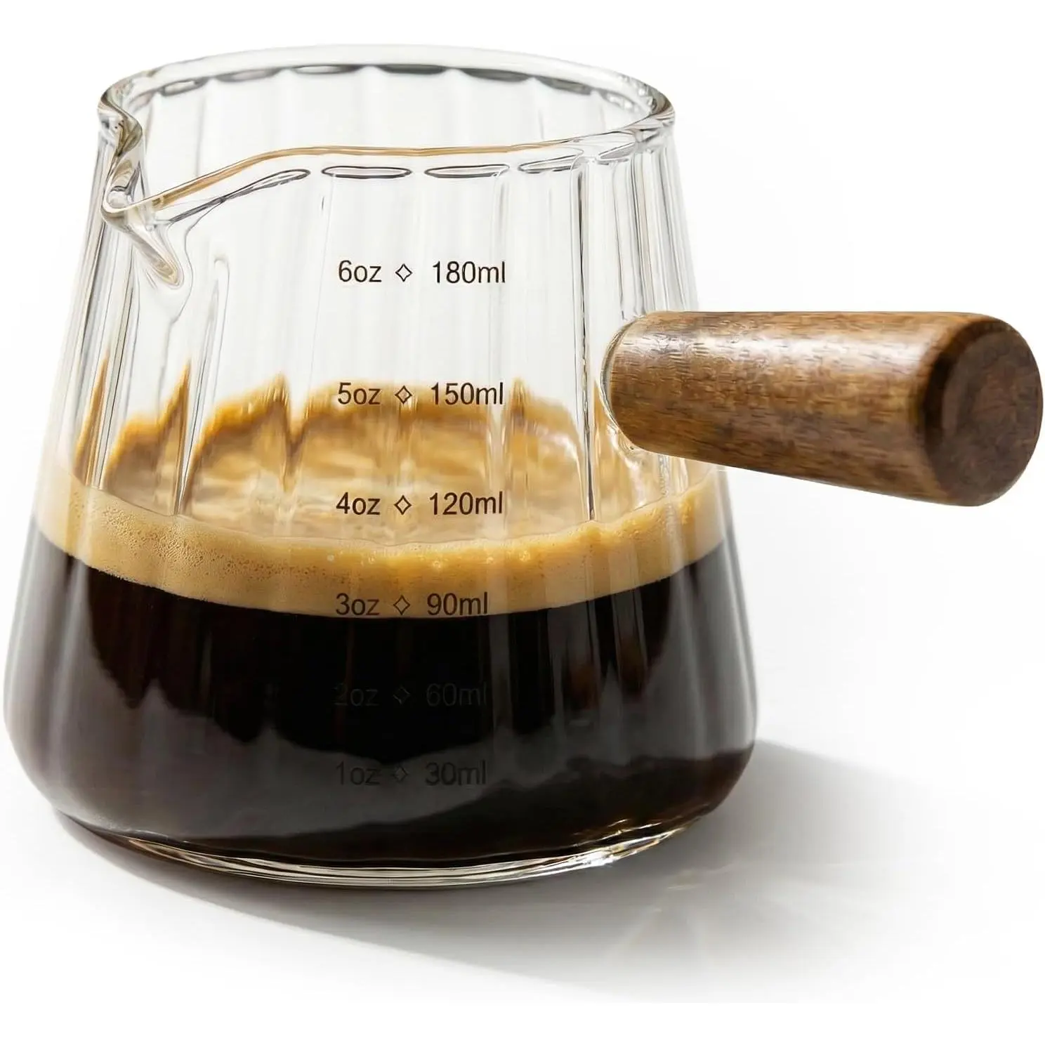 Heat-Resistant Borosilicate Glass Espresso Shot Measuring Cup (6oz/20ml) - Kitchen Utensils with Insulated Handle, Drip-Free Spout, Functional Barista Use Coffee Bar Accessory for Latte, Cappuccino