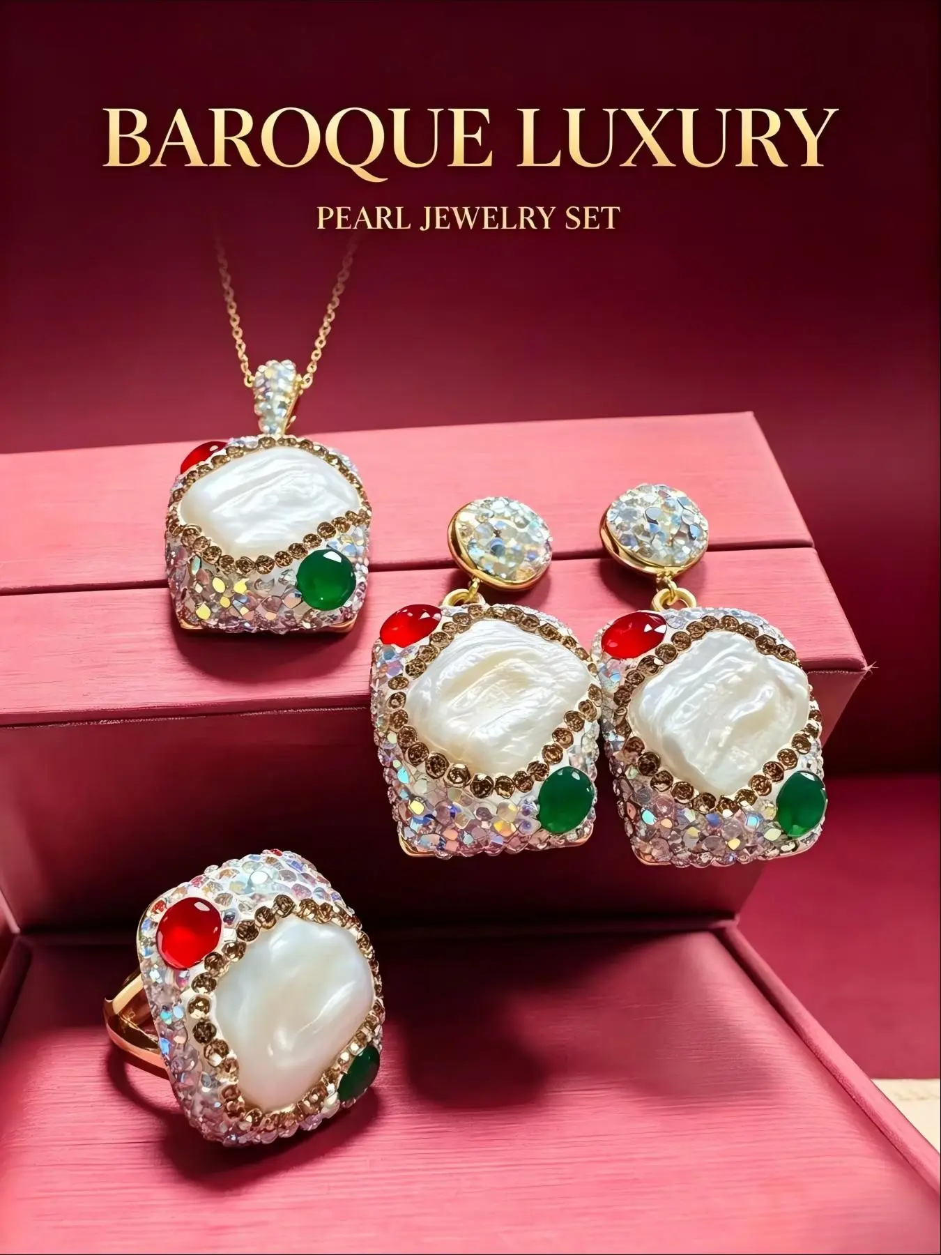 Women's Baroque 3-Piece Jewelry Set, Elegant Design, Charming Accessory Collection