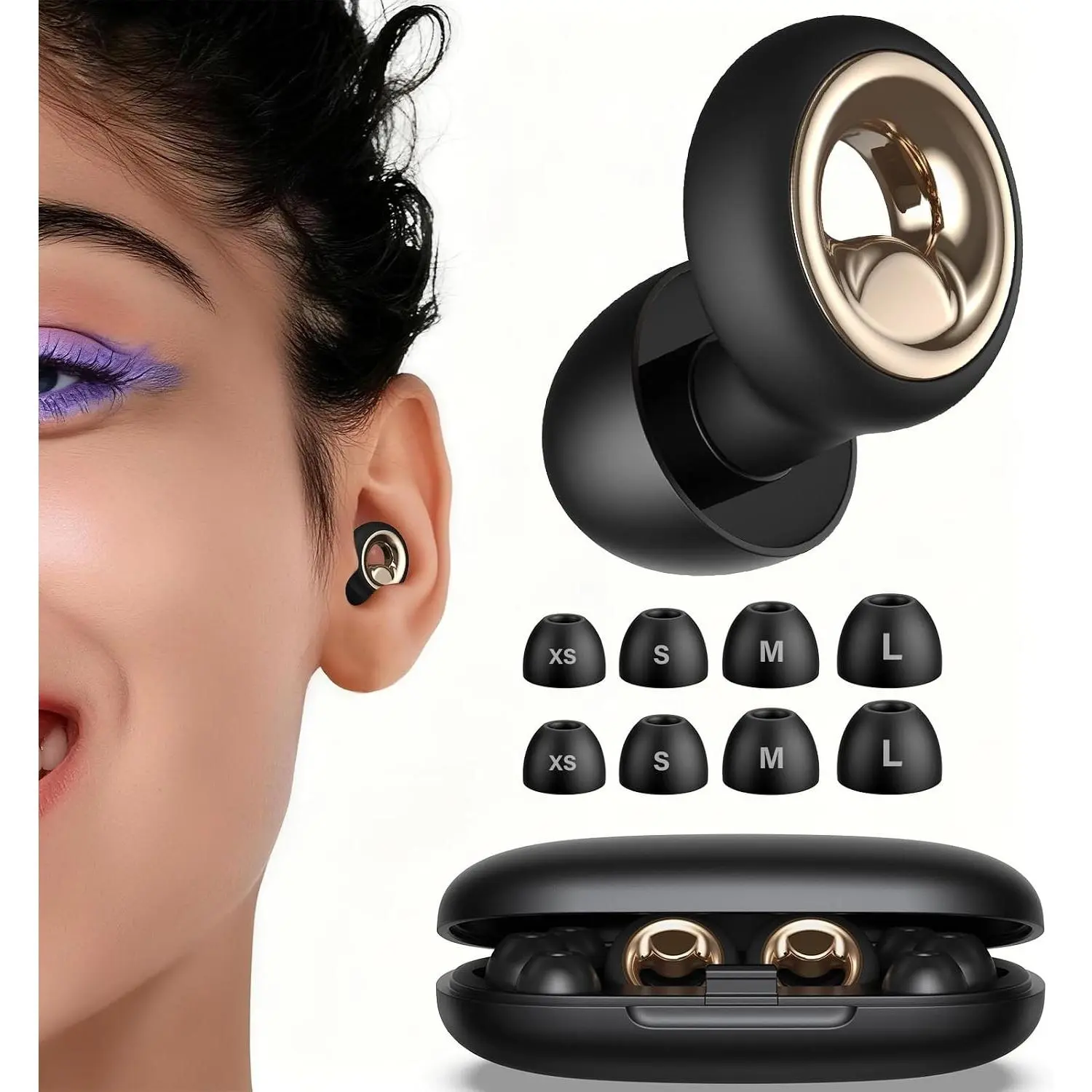 Reusable Silicone Noise Cancelling Ear Plugs with 8 Ear Tips, Soft Hearing Protection for Sleeping, Snoring, Concerts, Travel, Work, Study & Shooting (Dark Phantom)