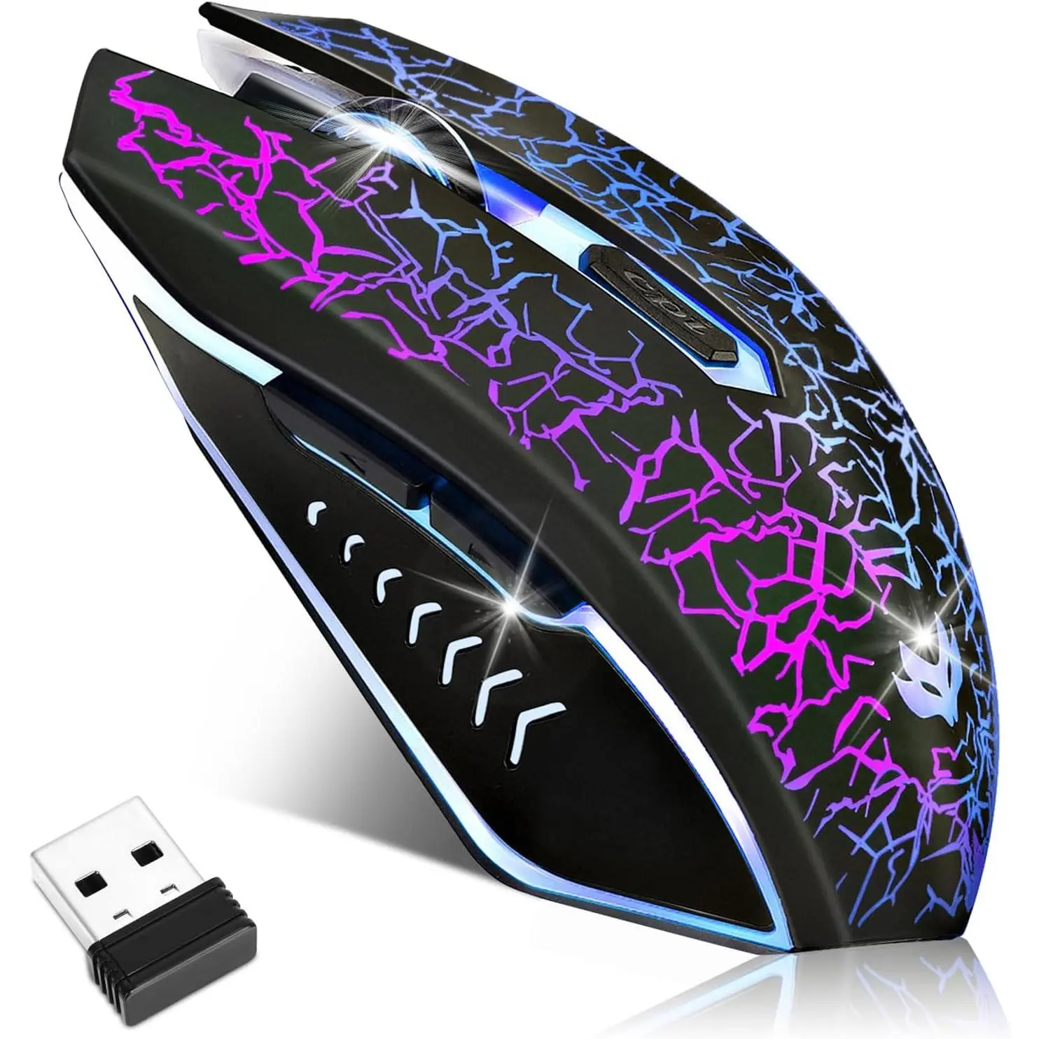 Gaming , Rechargeable   , 7-Color LED Light,   with 6 Silent Click Buttons, 3 Adjustable 2400 DPI   for Laptop,PC,, Black