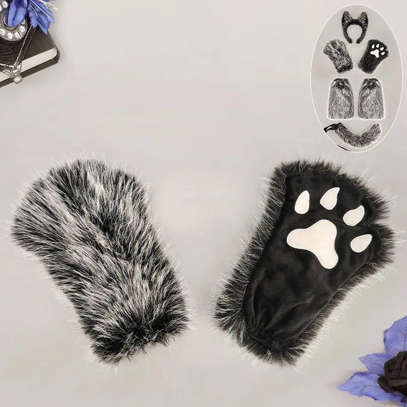 Halloween beast ears tail accessories werewolf cos show props wolf ears headband claws gloves wolf tail suit