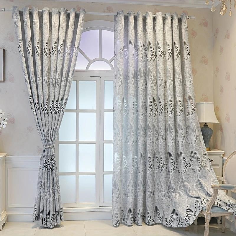 Vintage Leaf Pattern Hollow out Design Curtain, 1 Count Semi Blackout Decorative Curtain, Household Decoration Window Curtain for Living Room Bedroom