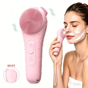 [DOCHEN] Facial Cleansing Brush, Vibrating and Heating Facial Cleansing Massager, Rechargeable Silicone Face Scrubber with Nose Brush & Lanyard, Deep Cleansing Waterproof Face Brush for Men and Women Summer Gifts