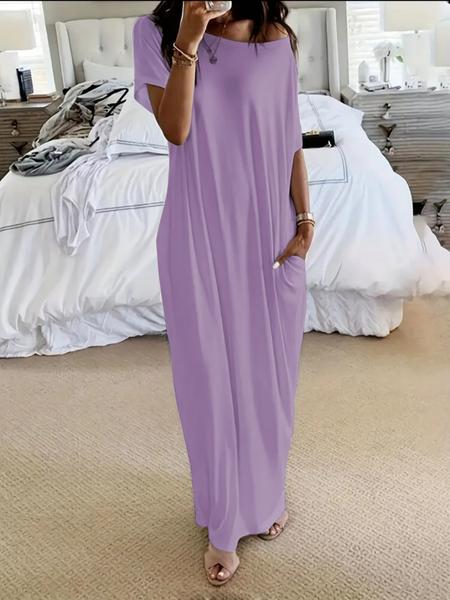 Women's Stylish Long Sleeve Batwing Pocket Nightgown, Comfortable Loose Fit for Home & Sleep, Fashionable Daywear Dress