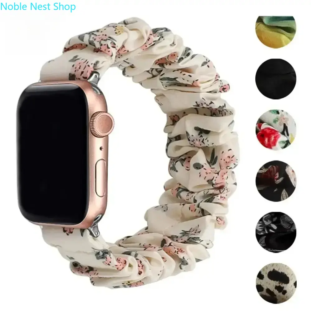 Cute Printed Scrunchie Watch Band, Soft Elastic Stretchy Replacement Strap Compatible 38-49mm