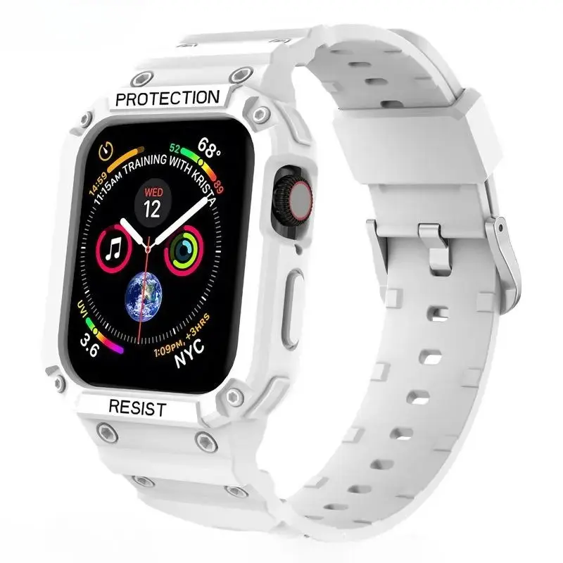 Rugged 2-in-1 Integrated TPU Case & Watch Band, Shockproof Sports Replacement Strap Compatible with Apple Watch Series 1-11, SE, Ultra, 38/40/41/42/44/45/46/49mm, Outdoor Protective Smartwatch Accessory, Band Only