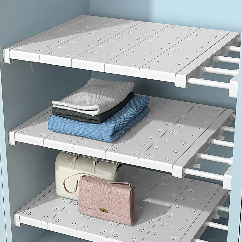 1/2/3pcs  Expandable Wardrobe Separator Shelf, Adjustable Cabinet Storage Organizer, Heavy Duty Space Saving Divider Rack for Home Dorm Kitchen Use