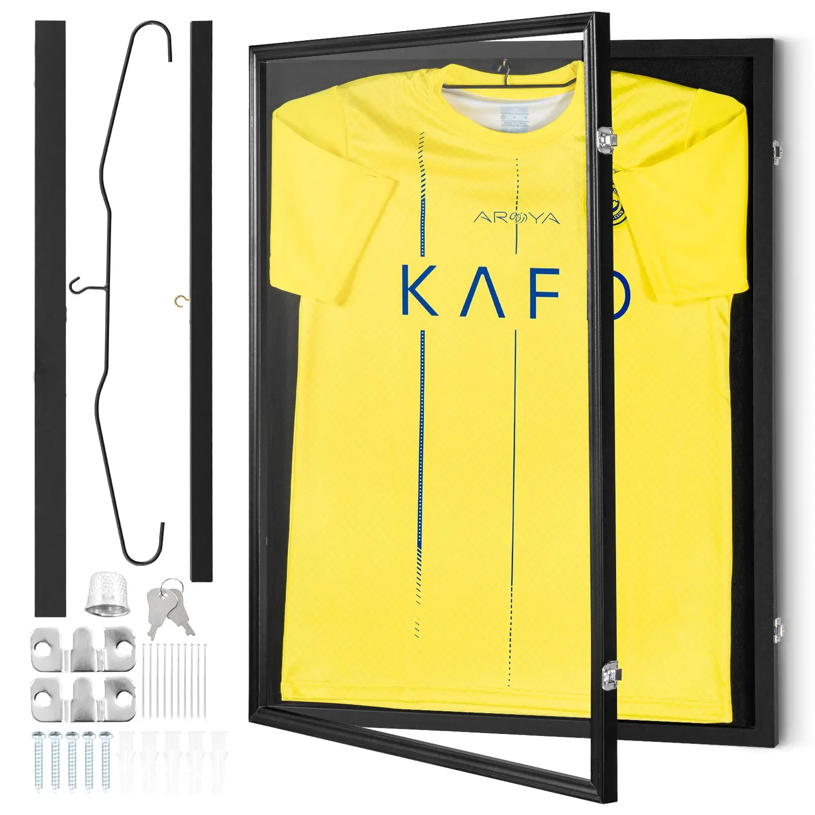 VEVOR Lockable Sport Jersey Shadow Box Display Frame Case, 23.3x31.2x1.5 in, 98 UV Protection PC Glass & Hangers, for Baseball Basketball Shirts/Uniforms (Indoor Furniture)