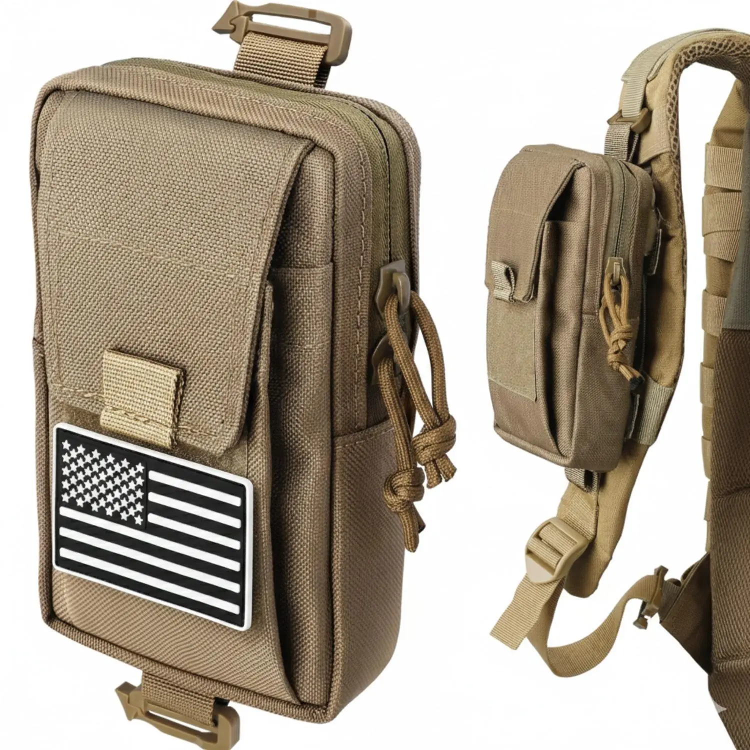 Hiking Waist Pack, MOLLE Accessory Shoulder Strap Pouch, Multi-functional EDC (Everyday Carry) Phone Pouch