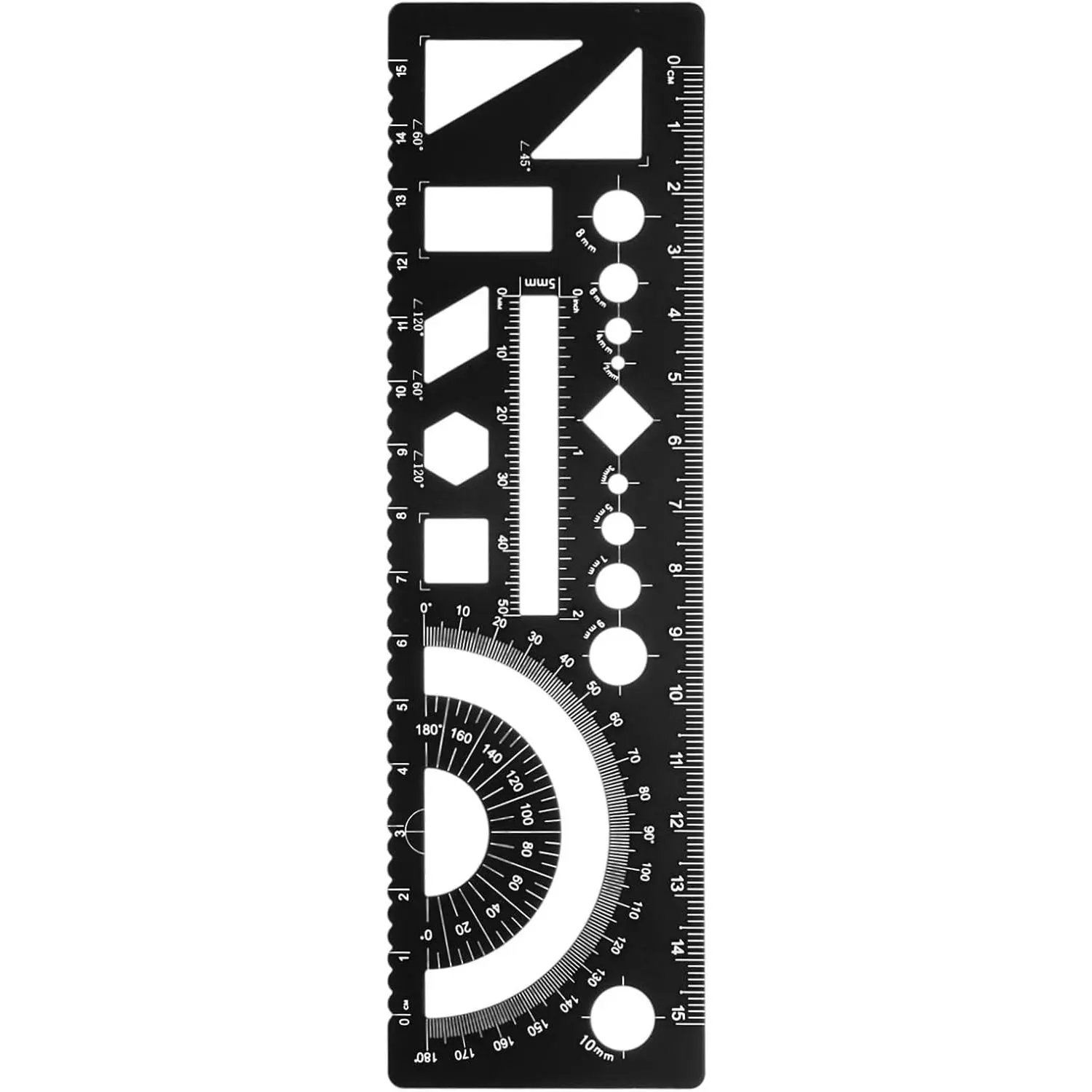 Multifunctional Geometric Rulers 15cm Metric and SAE Aluminum Straight Edge Protractor Angle Math Measuring Ruler Geometric Drawings Templates for Drawing Drafting, Black