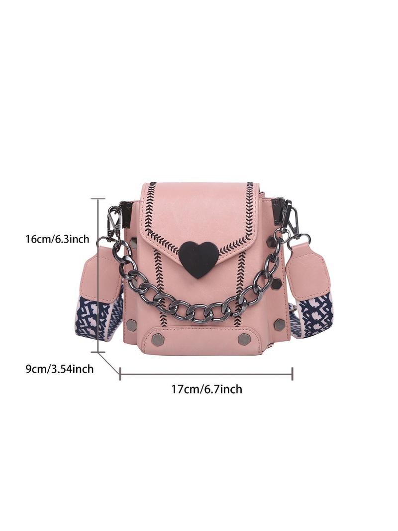 Fashion Chain Decorated Heart Decor Crossbody Bag Women, Chain Strap Crossbody, Simple Vintage Flap Shoulder Bag for Women, Casual Trendy Versatile High-quality Daily Commuting Bag, Girl Fashionable Shopping Bag