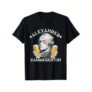 Alexander Hammeredton Beer Party Graphic T-Shirt – Men's Casual Summer Crew Neck Tee, Smooth Texture Cotton Shirt With Patriotic Alexander Hamilton Design, Comfortable Outdoor Wear, Party Graphic Shirt |   Patriotic Theme Tee |   Knit Construction, Beer S