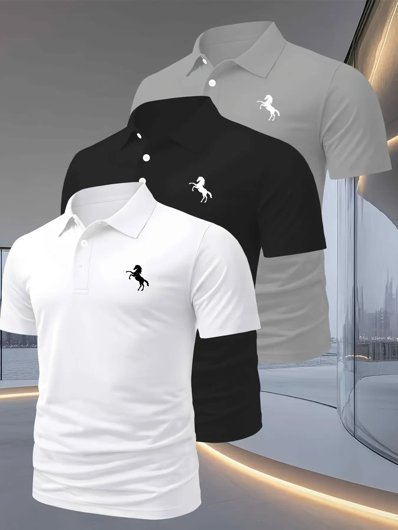 3-Pack Men's Business Knitted Polo Shirts Set, Polo Style, Breathable Casual Comfy Collared Summer Multi-Color, Suitable for Home, Travel, Work & Outdoor Activities