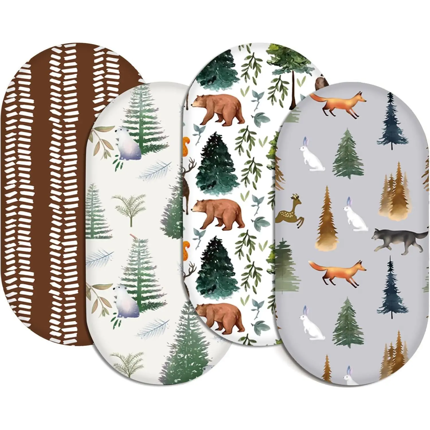 4 Pack Stretch Soft Baby Bassinet Sheet for Girls, Boys, Breathable Cozy Crib Sheets Fit for Hourglass Oval Rectangle, Bedside Sleeper Bassinet Sheets (Bears and Jungle)