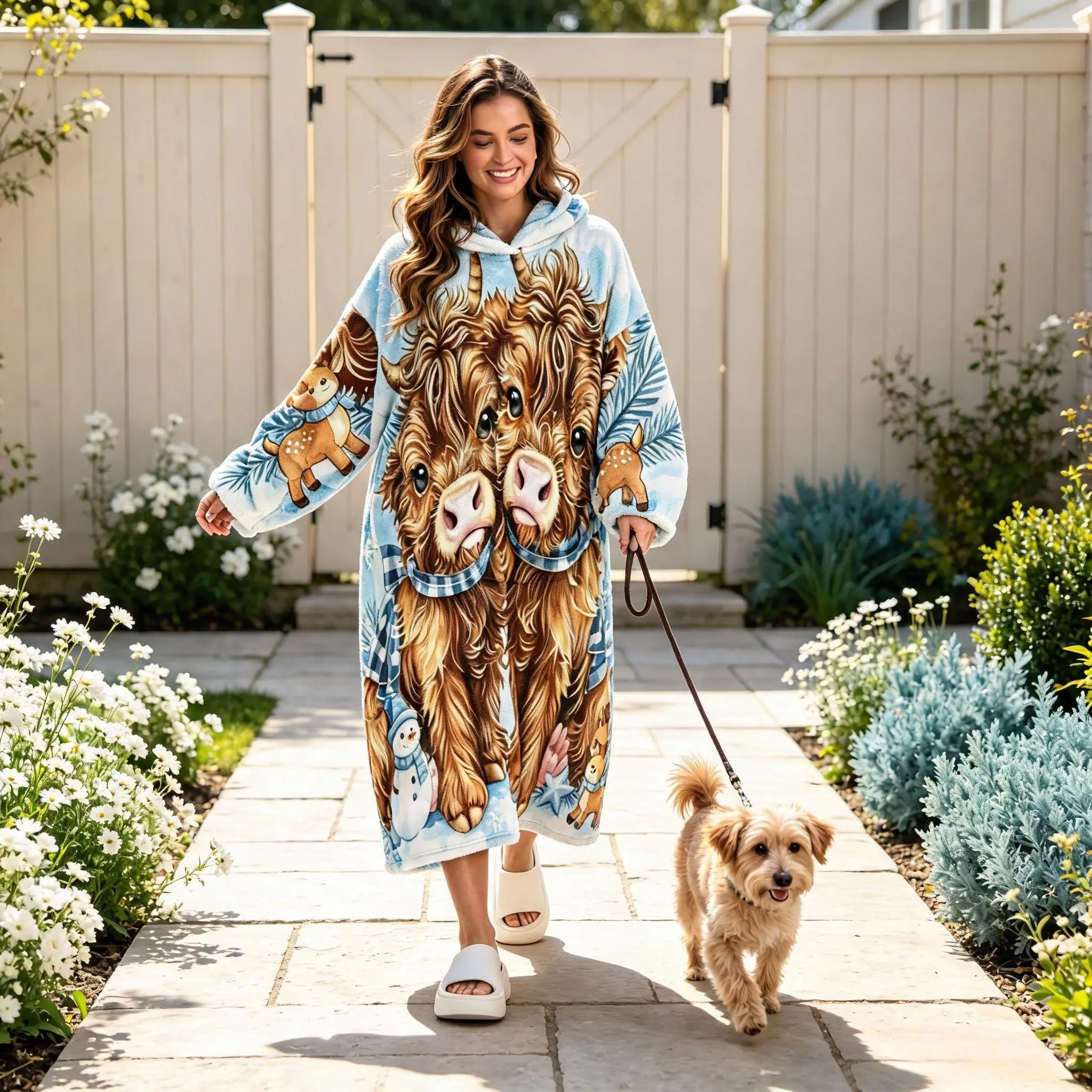 Flannel Long Sleeve Sleep Robe, Blue Check Butterfly Knot Print, Thick Soft Bathrobe, Winter Gift for Women, Reusable Home Wear