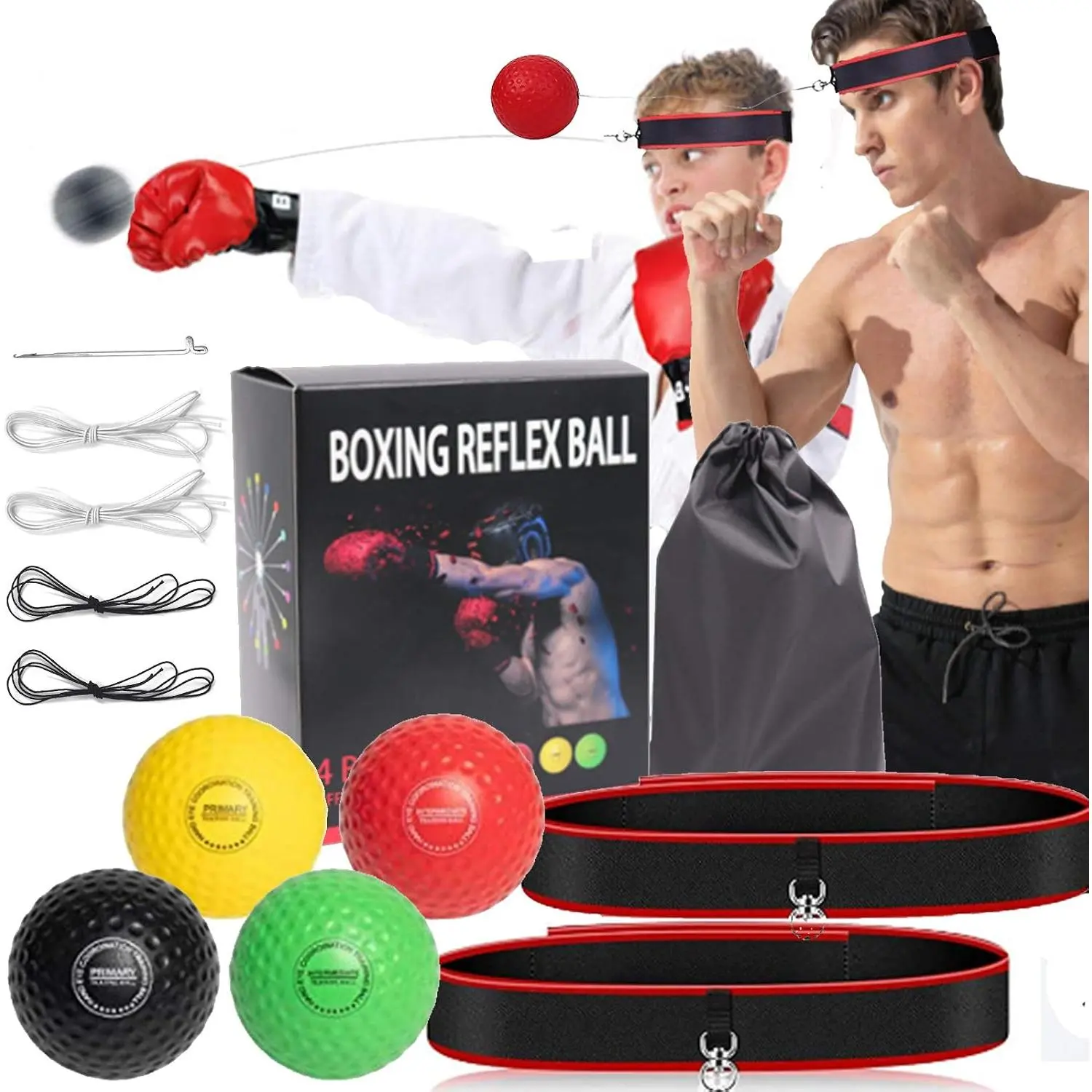 Boxing Reflex Ball for  and Adults,4 Levels Boxing Ball with 2 Adjustable Headbands,Boxing Equipment Punching Ball  for Hand Eye Coordination Punching Speed and Fight Reaction