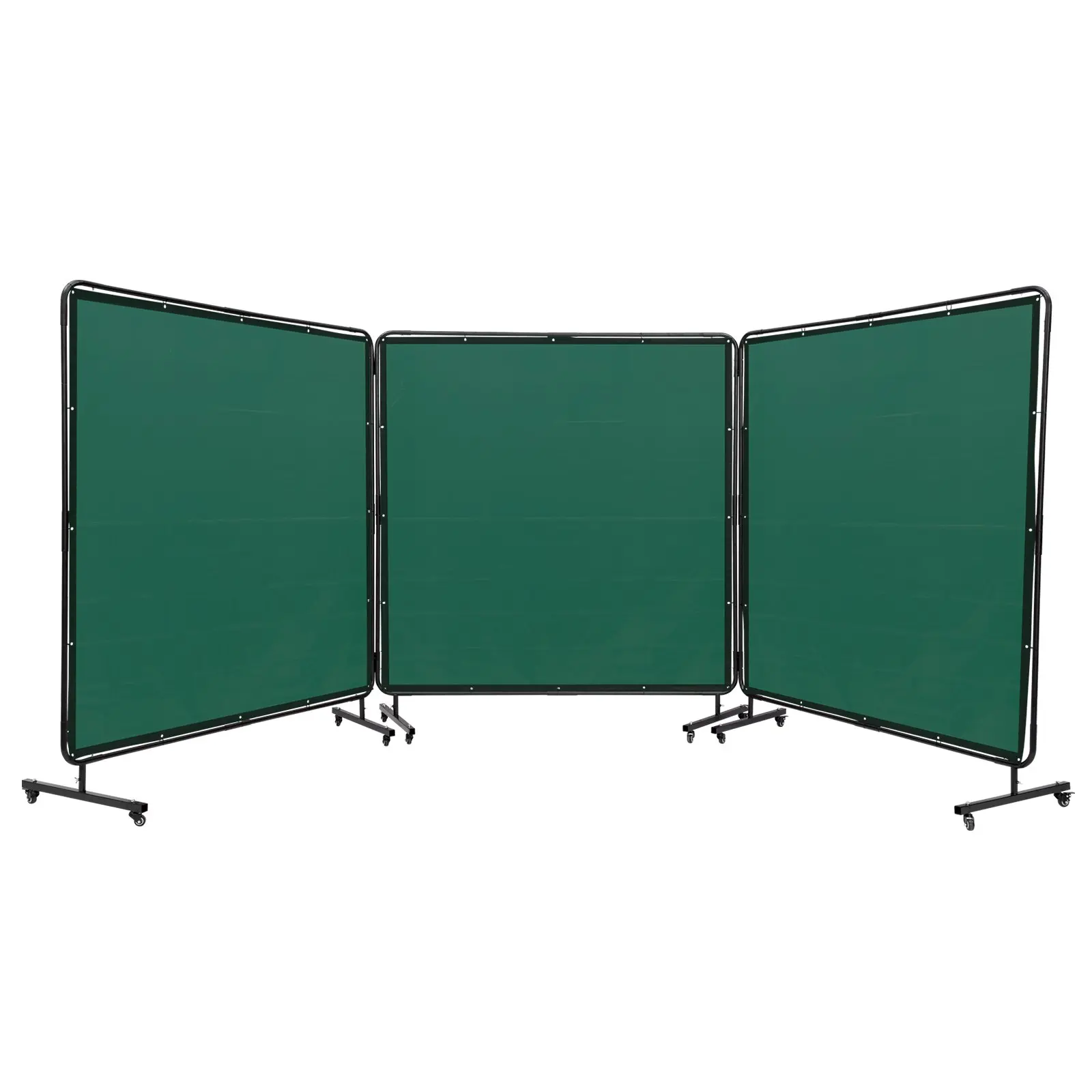 Welding Screen with Frame, 6' x 6' 3 Panel Welding Curtain Screens, Flame-Resistant Vinyl Welding Protection Screen on 12 Swivel Wheels (6 Lockable), Moveable Professional for Workshop, Green
