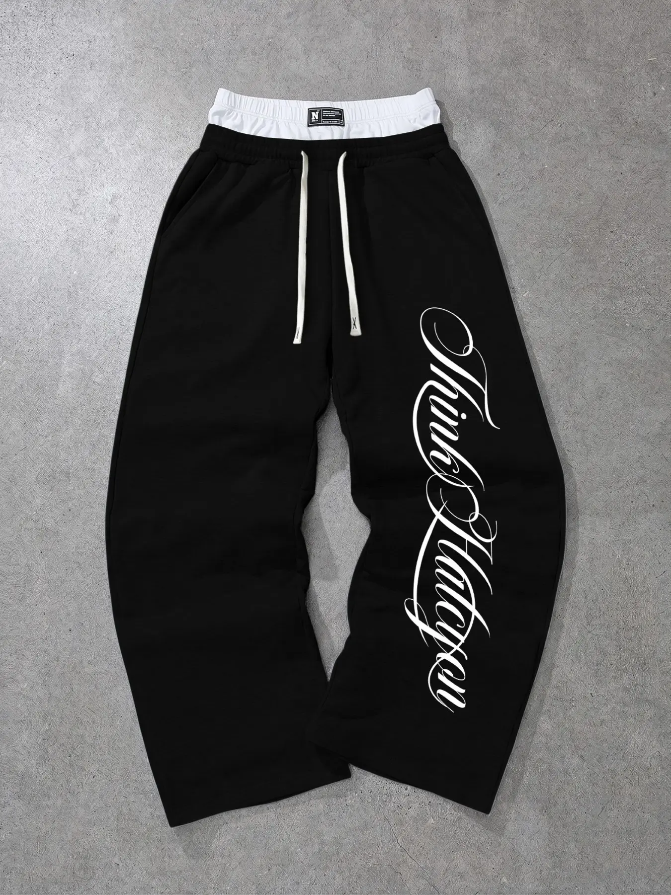 American Hip-Hop Retro Street Waist Wide Leg Sweatpants, Loose Fit Drawstring Sports Pants, Fall Winter Casual Long Pants