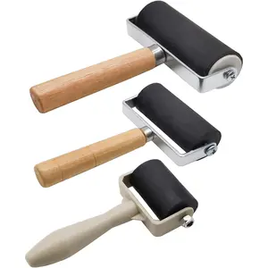3 Pack Rubber Brayer Roller,1.4/2.4/4 Inch Hard Rubber Brayer Rollers,Art Craft Roller for Printmaking,Ink,Wallpapers Stamping Gluing