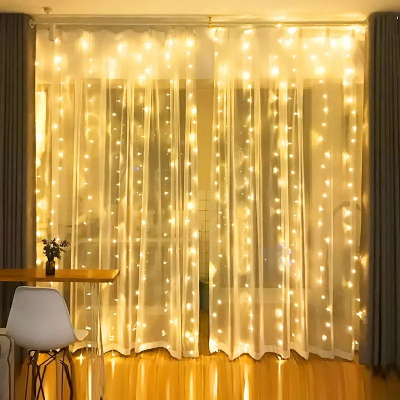 2 Packs Cordless LED Curtain String Lights - 300 LED Bulbs, 9.8x9.8ft Copper Wire, 8 Modes, Remote Control, Waterproof, Warm Mood Lighting, DC Power Supply, Power Banks Compatible, for Christmas Aesthetic, Aesthetic Home Decor, Christmas Wishlist