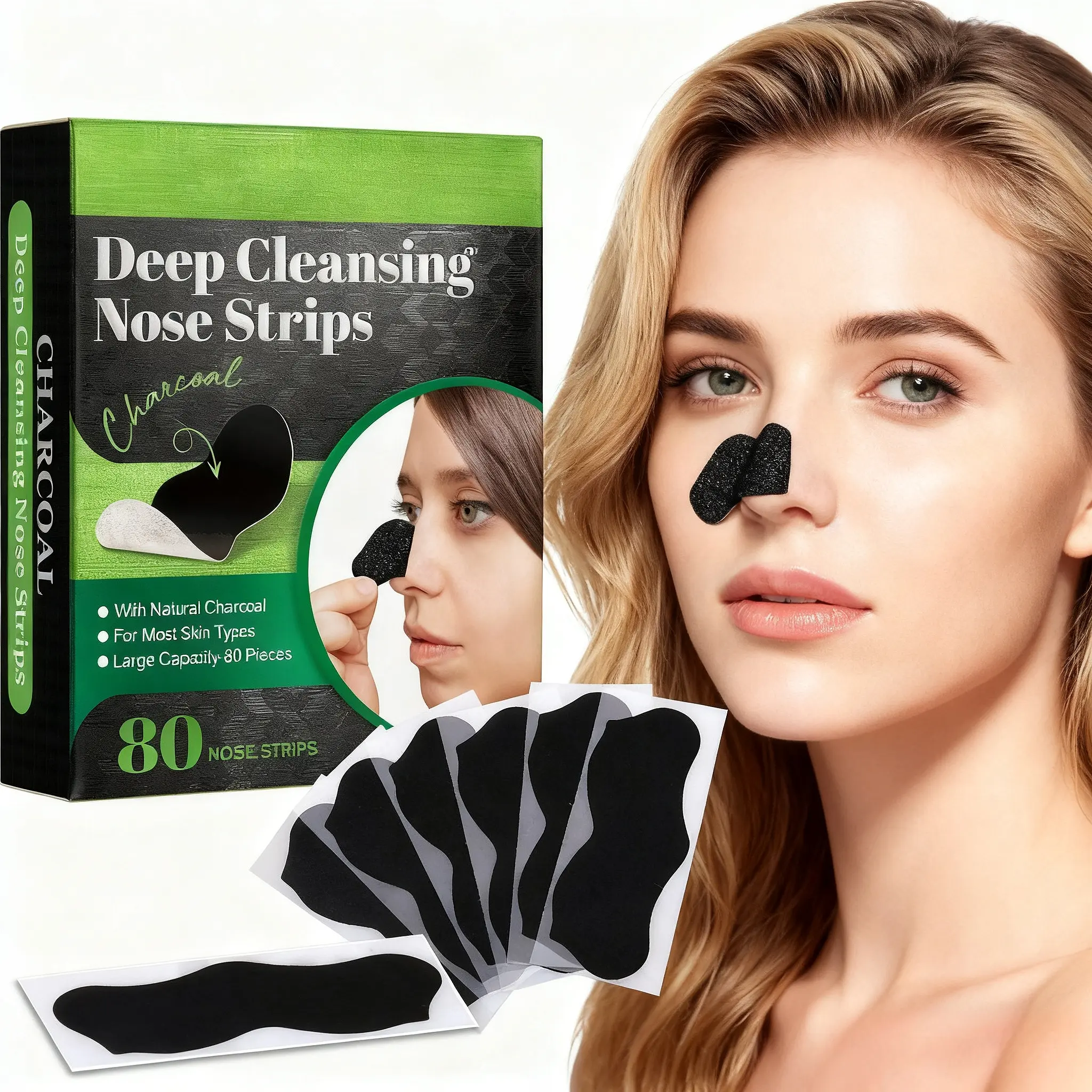 Elaimei Deep Cleaning Nose Patches (80 Pieces), Blackhead Removal Strips, Absorb Oil and Dirt, Suitable for Oily Skin, Unisex