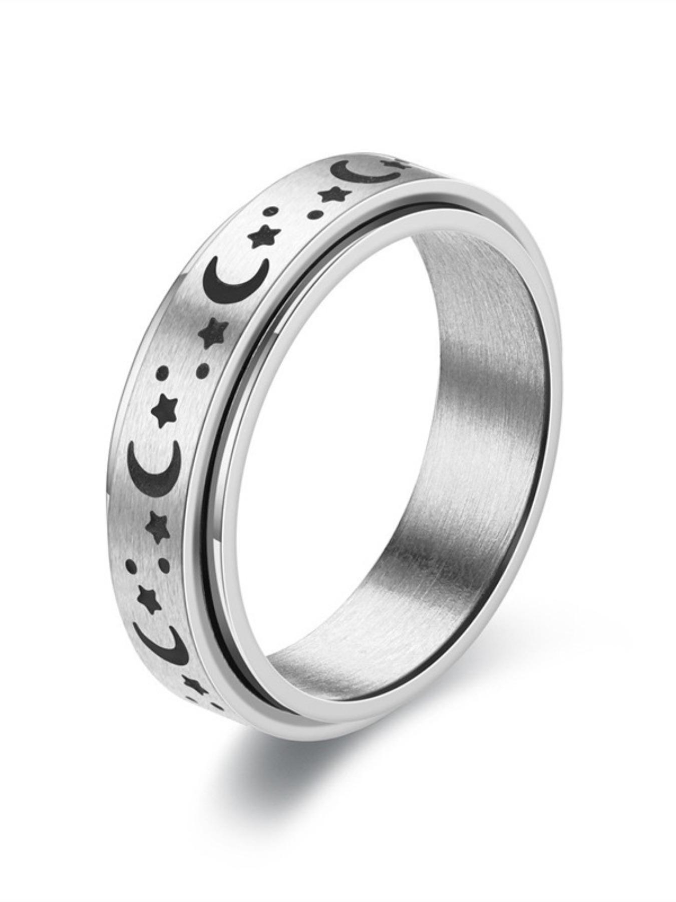 2025 New Trendy Star & Moon Decor Anxiety Ring, Elegant Everyday Ring, Rotating Openwork Ring, Fashion Matching Clean Outfit Jewelry Accessories for Women & Men, Teen Girl