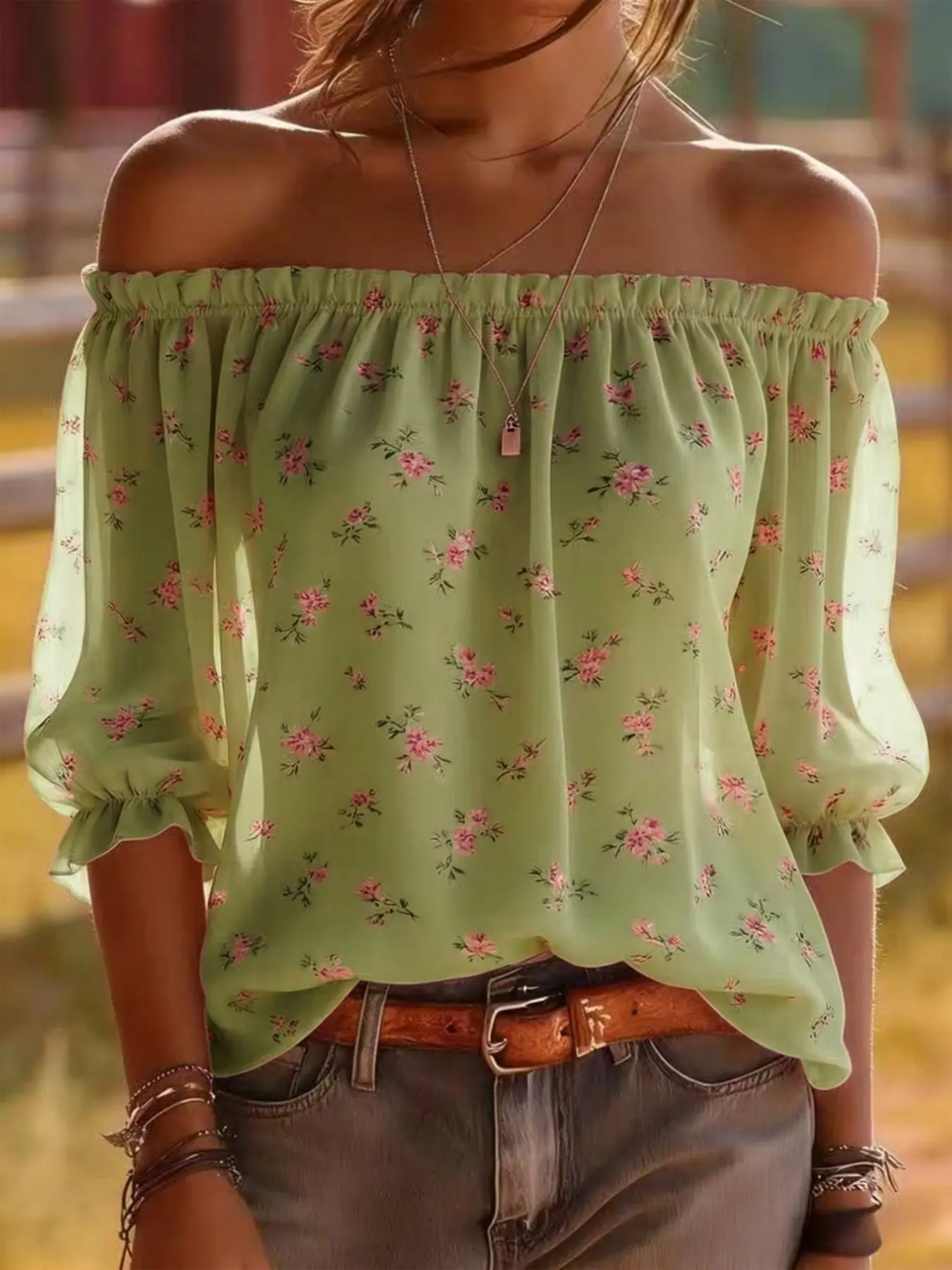 Women's One-Shoulder Floral Top, Bohemian Chiffon Summer Dress, Loose Fit Beach Vacation, Casual Summer Clothing for Women, Lightweight