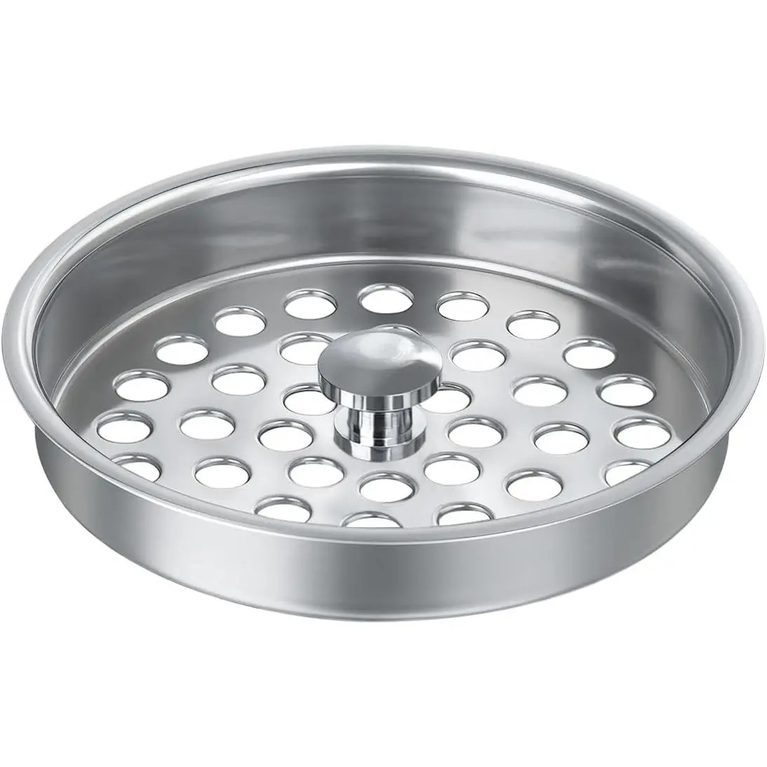 Commercial-Grade Sink Drain Strainer for 3-1/2" Drain, Shallow Basket Strainer  Catcher, Kitchen Industrial Garbage Disposal Strainer Cover, Larger Drain Holes, 304 Stainless Steel