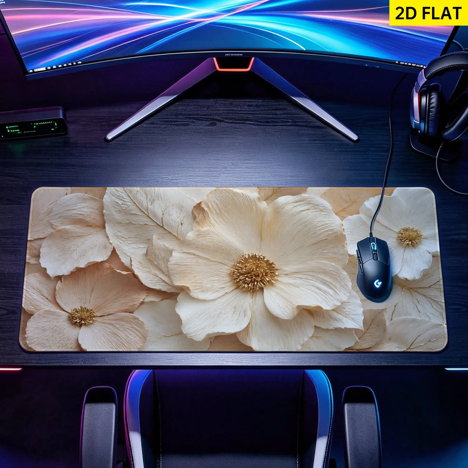 Extra Large 3D textured beige floral art Mouse Pad,Non Slip Rubber Pad,Desktop Decoration Drotection Pad,Washable,Lock Edge Multi Size,Premium Multipurpose Mousepad For Office,Home,Gift for Family and Friends
