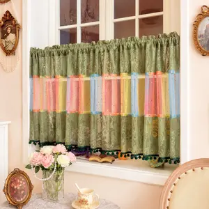 Lace Rainbow Curtain, Farmhouse Style Sheer Curtains, Kitchen Small Window Half Curtain, Coffee Shop Decorative Curtain