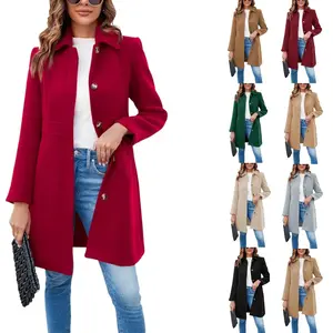 18ACTIVEKITLannew Women's Elegant Single breasted Coat Long Sleeve Mid Winter Coat Office Fur Coat