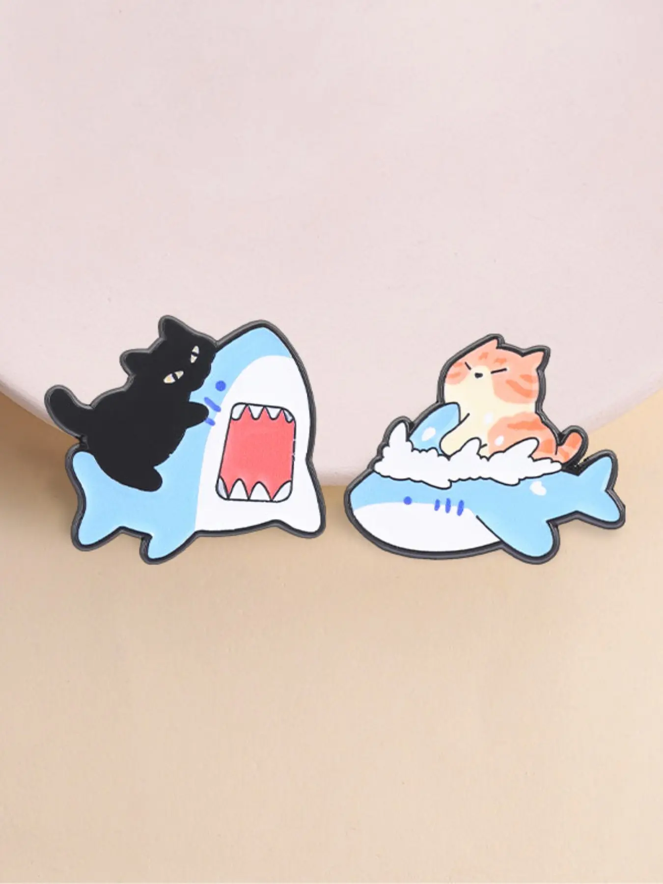 Cat Riding Shark Enamel Pin Set, Funny Animal Decorative Lapel Badge, Brooches, Unique Fashion Accessory, Perfect Gift Idea