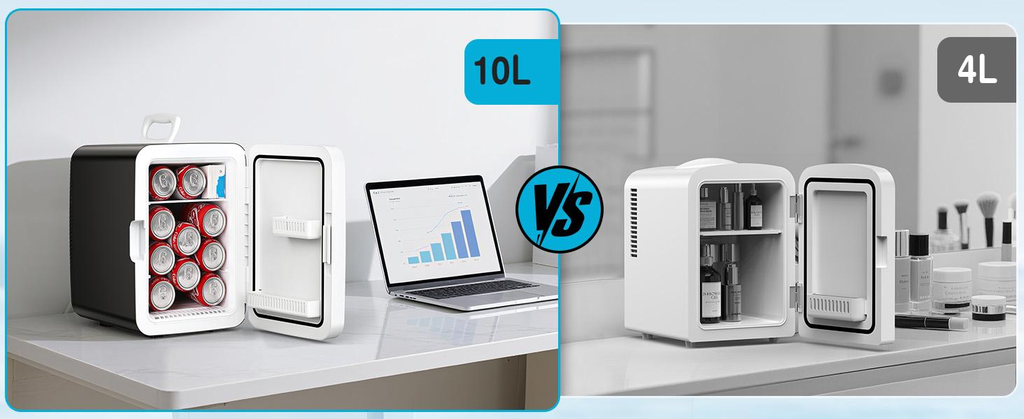 Kismile Compact Mini Fridge 10L - Portable Small Refrigerator with AC/DC Adapters for Beverage Food Makeup Bedroom Office Dorm