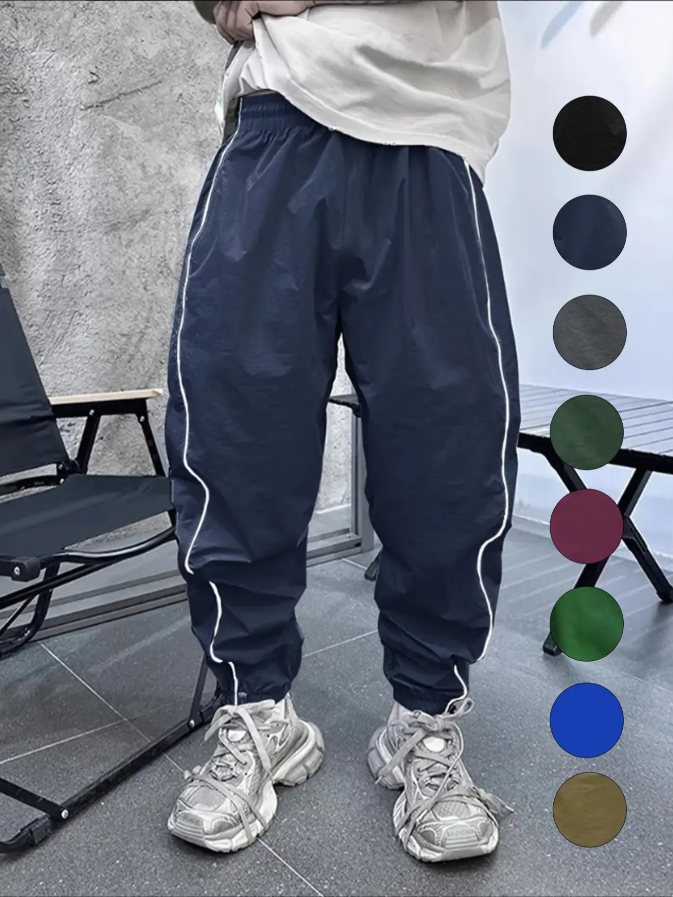 Men's Loose-Fit Casual Utility Pants with Drawstring Waist, H-Type Silhouette, Long/regular Length, Baggy Track Pants, Ideal for Spring & Fall Outdoor Activities