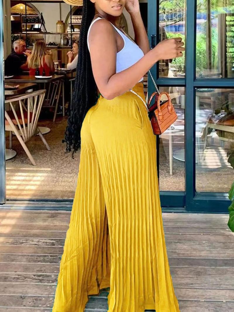 Women's Pocket Pleated Wide Leg Pants, Casual High Waist Trousers for Spring & Fall, Women's Bottoms for Daily Vacation Party