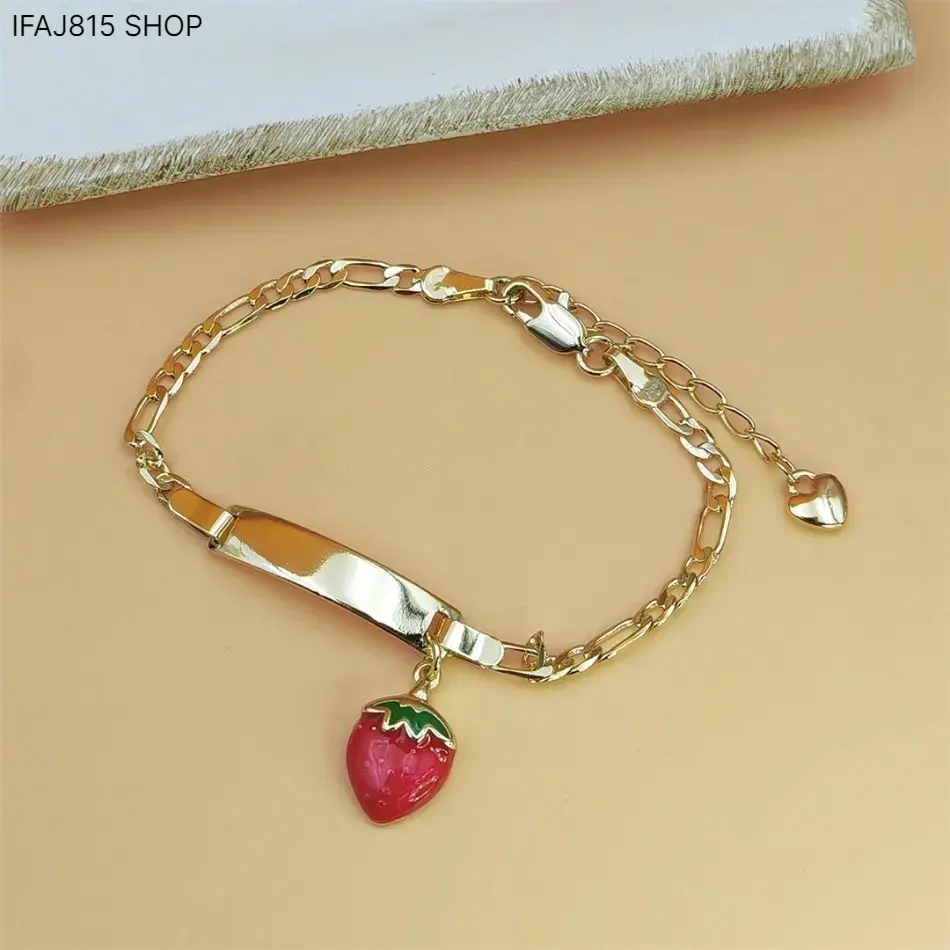14K Gold Plated Strawberry Charm Bracelet for Girls Kids, Cute Kawaii Dainty Jewelry Adjustable Chain Bracelet, Trendy Aesthetic Sweet Fruit Bracelet Gift for Daughter, Birthday, School, Holiday & Daily Wear Fashion Accessory