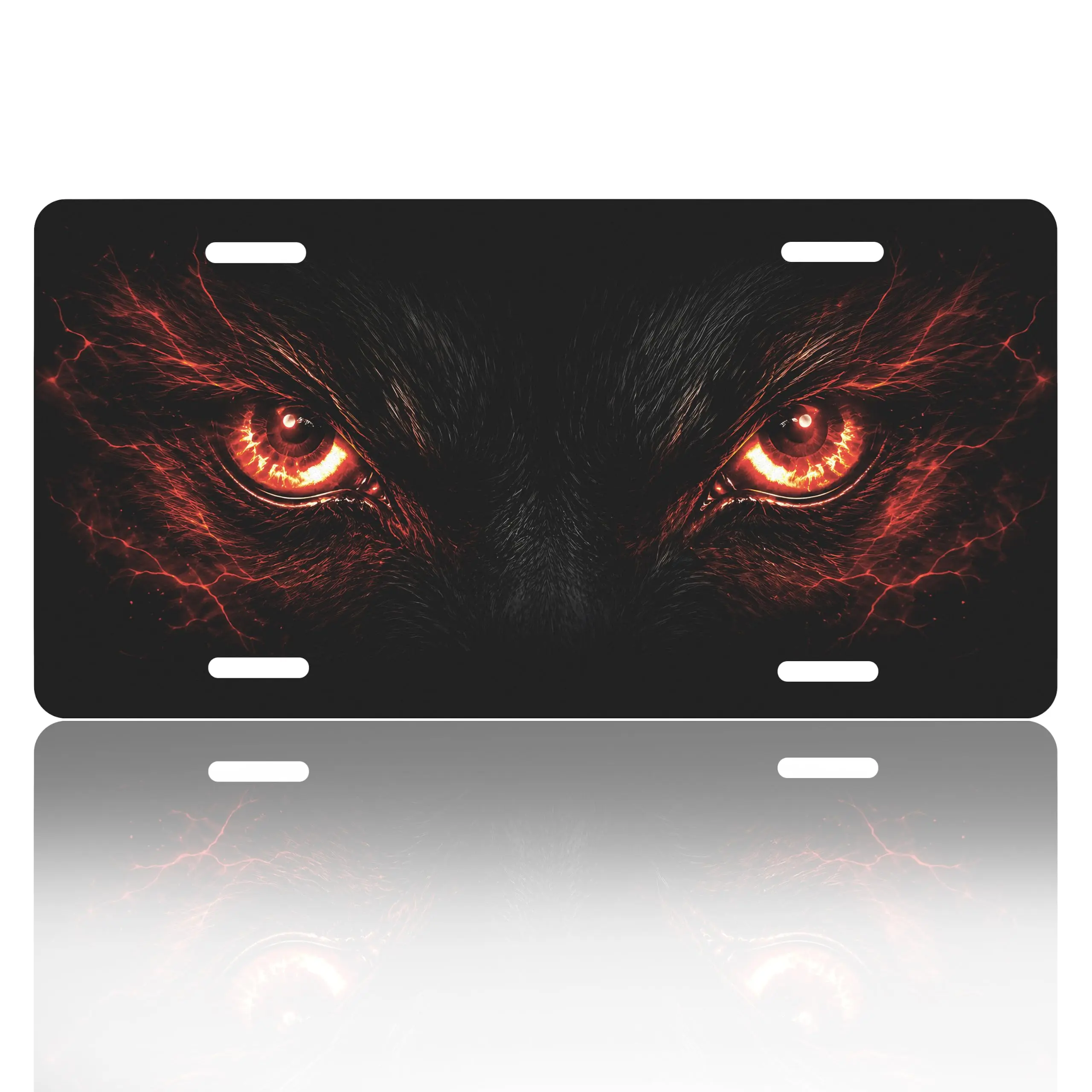 Black Outdoor Standard License Plate Cover - "Cat Eyes Watching" Decorative Aluminum Metal Car Exterior Accessory, Weather Resistant 4-Mounting Hole 6x12 in Vanity Tag for US/Canada Cars, Adult-Suitable