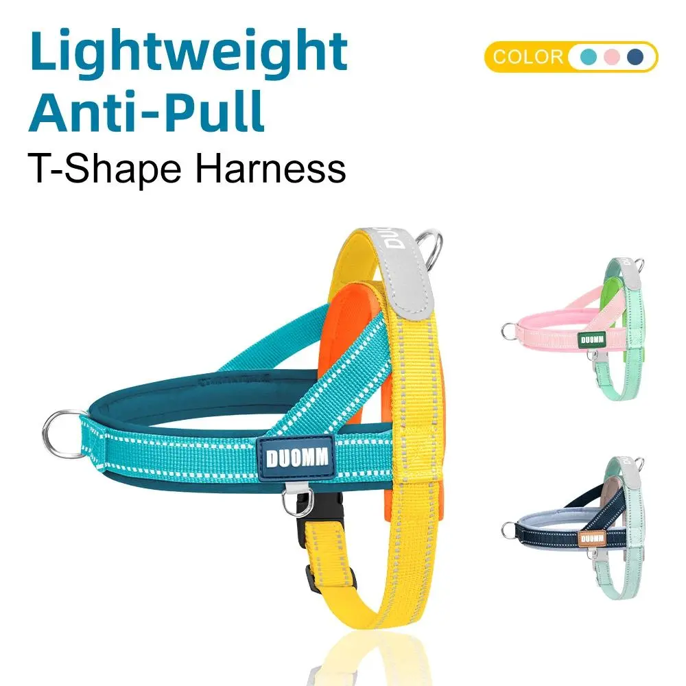 Anti-Pull Step-In Dog Harness & Automatic Retractable Dog Leash Set, T-Shape Breathable Soft Padded Fabric with Reflective Strips for Spring Summer Outdoor Walking, Pink Plastic Buckle