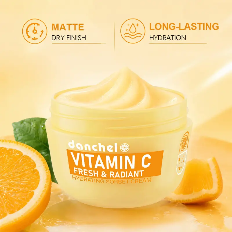 danchel Vitamin C Radiance Sorbet Cream, Niacinamide Oil Control Refine Pores, Long Last Hydration Hyaluronic Acid, Matte Texture Fade Acne Marks & Spots, Day Night Repair Moisturizer For Oily Skin 85g