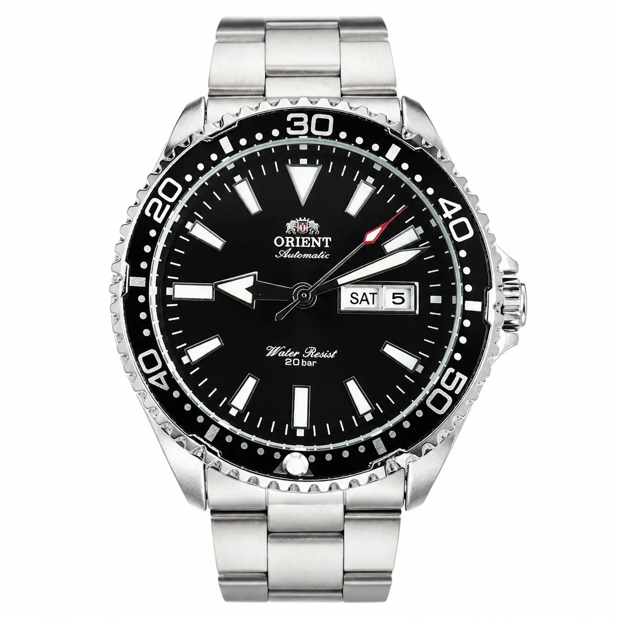 Orient Mako II Men's Automatic Diver Watch - 200M Water Resistant Stainless Steel Bracelet, Luminous Hands, Rotating Bezel, Day-Date Display, Japanese Mechanical Sports Watch for Gifting (Black, Blue, Green, Red Dials)