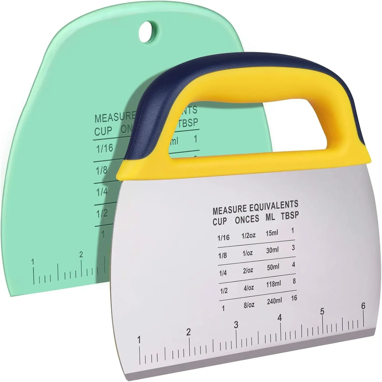 Dough Scraper 2 count, Stainless Steel Bench Scraper With Grip, Plastic Dough  with Measuring Scale, Multipurpose Pizza , Pastry Scraper, Bread Scraper for Baking, Dough, Cake