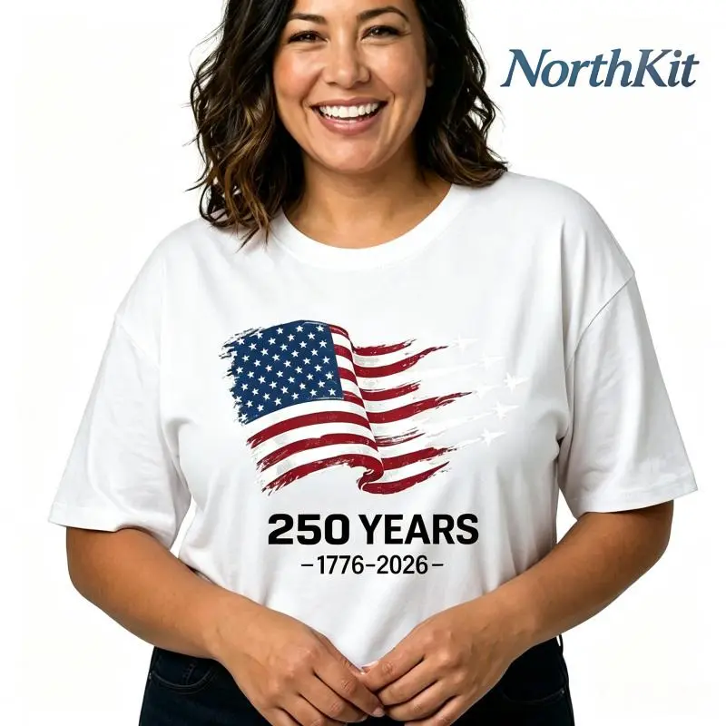 Patriotic US Flag Graphic Tee for Women, Casual Comfortable America 250th Anniversary Print, Plus Size for July 4th