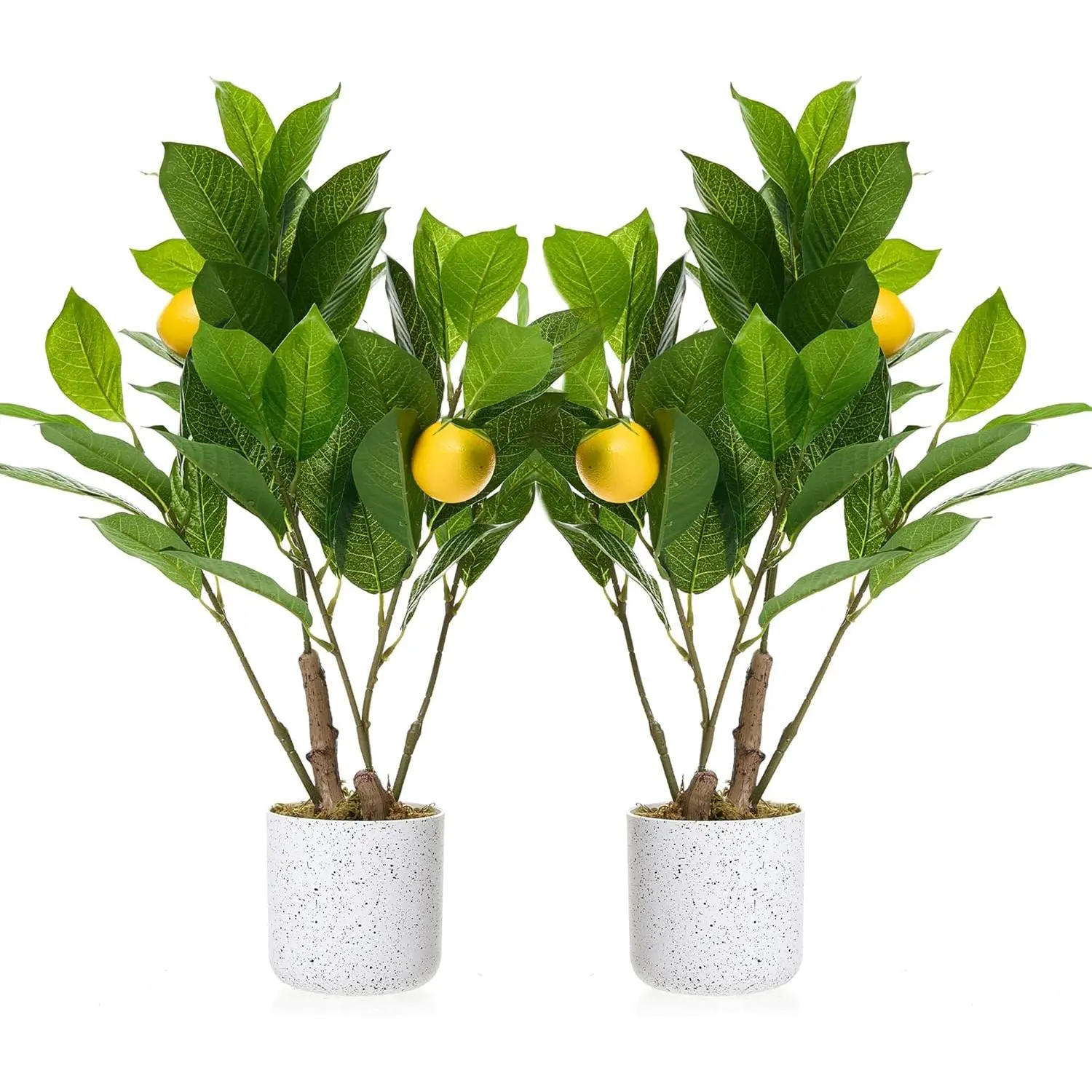 2-Pack 19.6" Faux Lemon Branch – Artificial Lemon Tree with Speckled Leaves & White Pot, Perfect for Home & Office Indoor Decor