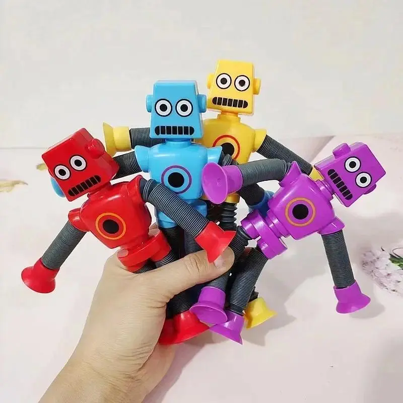 Children Suction Cup Toys Pop Tubes Stress Relief  Telescopic Robot Toy Sensory Bellows Toys Anti-stress Squeeze Toys